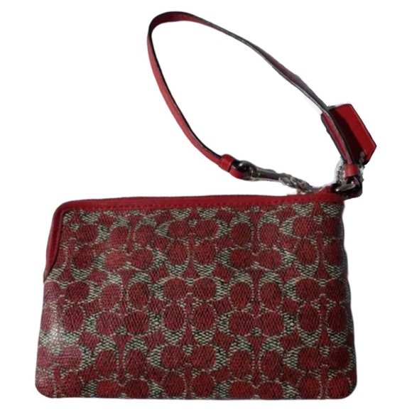 EUC Coach Burgundy/Gold-Tan Signature Coated Canvas Wristlet/Mini-Bag w/Silver - Picture 2 of 6